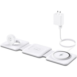 Charging Station for Apple Multiple Devices - 3 in 1 Foldable Magnetic Wireless Charger Dock - Travel Charging Pad for iPhone 16 15 14 13 12 Pro Max Plus Watch & Airpods